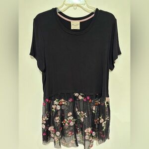 Willow Black Floral Embroidered Short Sleeve Top
